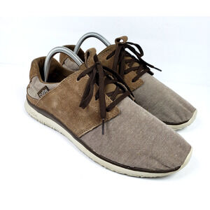 Cushe Mellow Getaway Mens Size 9 Brown Chambray Leather Lace Up Low Sneaker Shoe